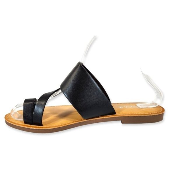 Soda Womens Sz 8.5 Black Faux Leather Toe Ring Slide Sandals Shoes - Picture 8 of 10